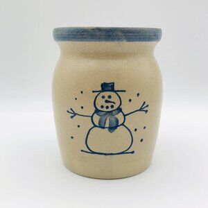 Vintage BBP Crock with Snowman 5.5" Tall Country Farmhouse Blue